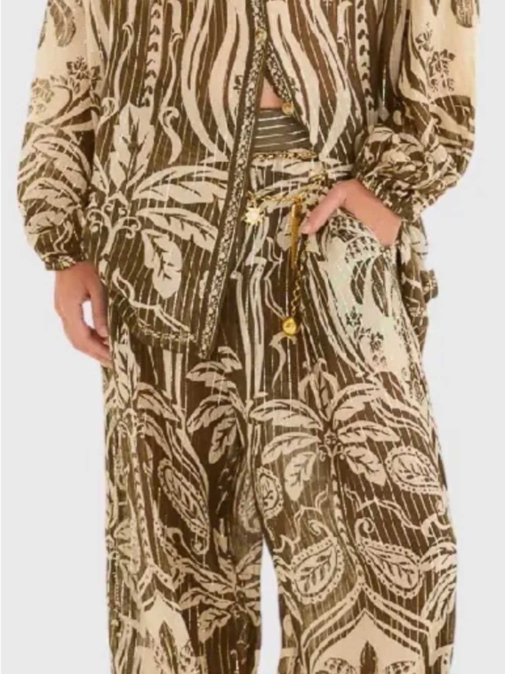 Farm Rio blouse Serra Tropical dress pants  flare bottoms trousers